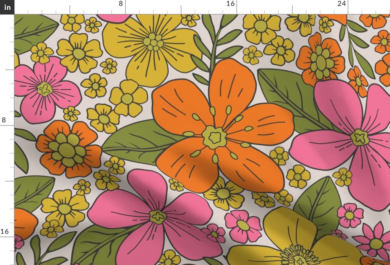 Amazon.com: Spoonflower Fabric - Retro 1960S Flowers Pink Yellow